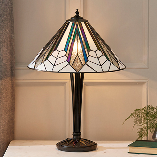 Photo of Astoria medium tiffany glass table lamp in black