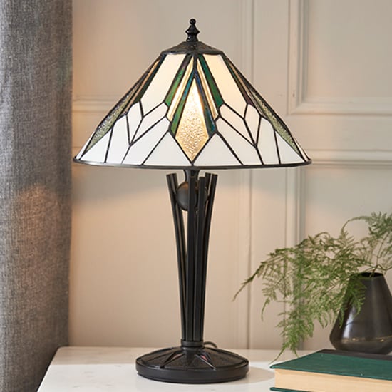 Photo of Astoria small tiffany glass table lamp in black