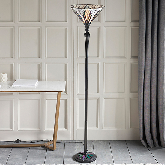 Photo of Astoria tiffany glass uplighter floor lamp in black