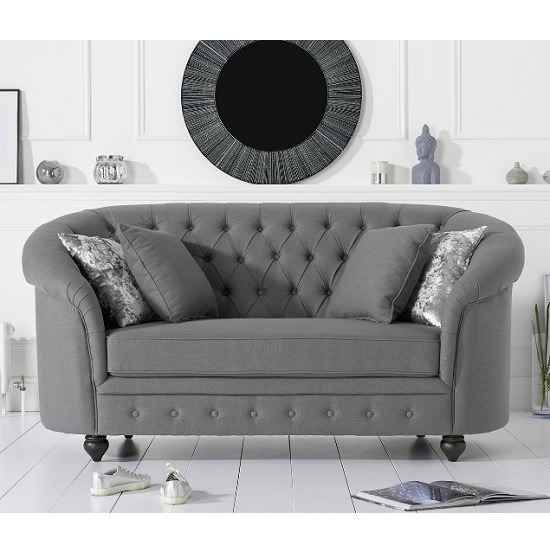 Astarik Chesterfield 2 Seater Sofa In Grey Linen Fabric Sale