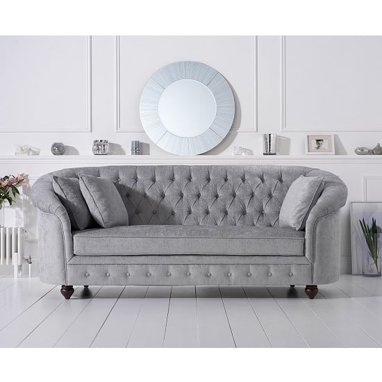 Astoria Chesterfield 3 Seater Sofa In Grey Plush Fabric Furniture in Fashion