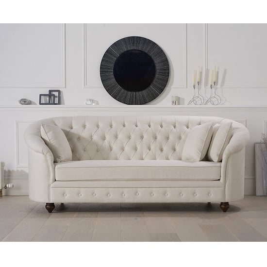 Astarik Chesterfield 3 Seater Sofa In Ivory Fabric FiF