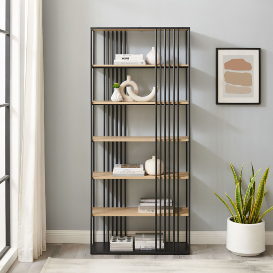 Astra Wooden Minimalist Open Slat Bookshelf In Coastal Oak Furniture