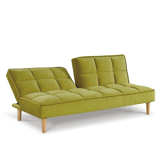 Astrid Fabric Sofa Bed In Green Velvet With Wooden Legs_2