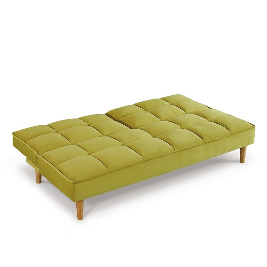 Astrid Fabric Sofa Bed In Green Velvet With Wooden Legs_3