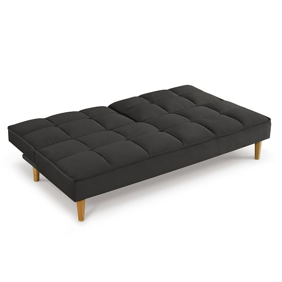 Astrid Fabric Sofa Bed In Dark Grey Velvet With Wooden Legs_3