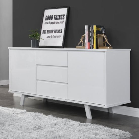 Photo of Astrik high gloss sideboard with 2 doors 3 drawers in white