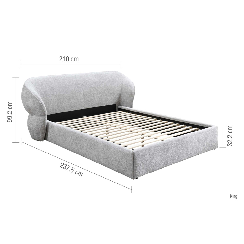 Atalla Fabric King Size Bed in Grey