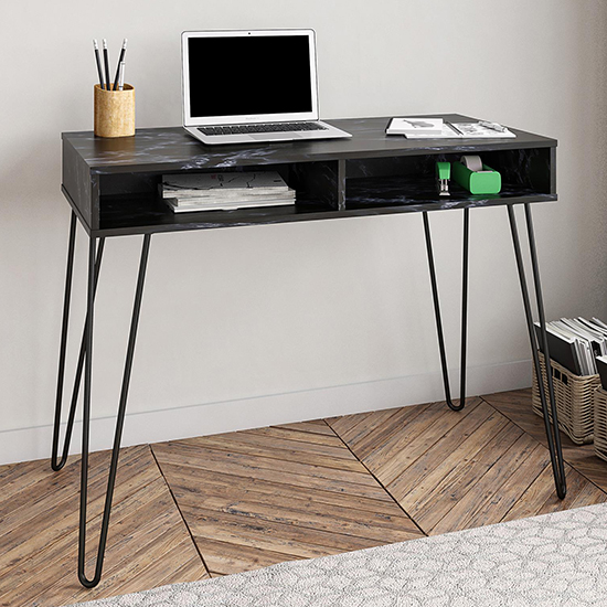 Athens Wooden Computer Desk In Black Marble Effect