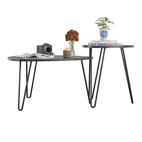 Anaheim Wooden Nest Of 2 Tables In Black Marble Effect