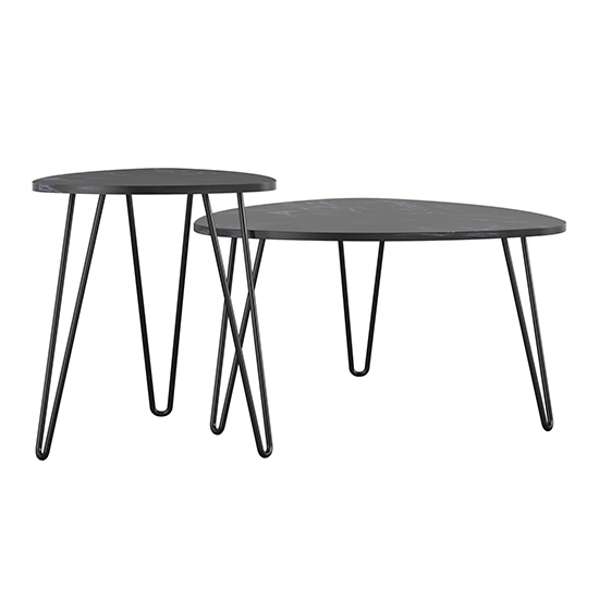 Anaheim Wooden Nest Of 2 Tables In Black Marble Effect