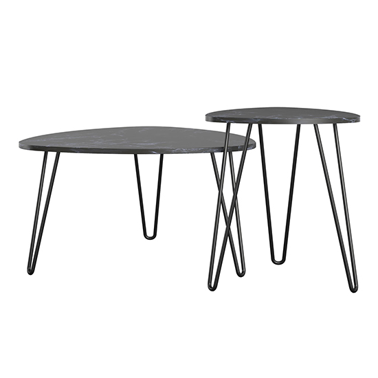 Anaheim Wooden Nest Of 2 Tables In Black Marble Effect