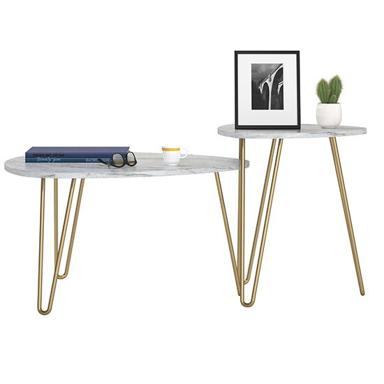 Anaheim Wooden Nest Of 2 Tables In White Marble Effect