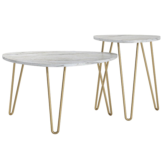 Anaheim Wooden Nest Of 2 Tables In White Marble Effect