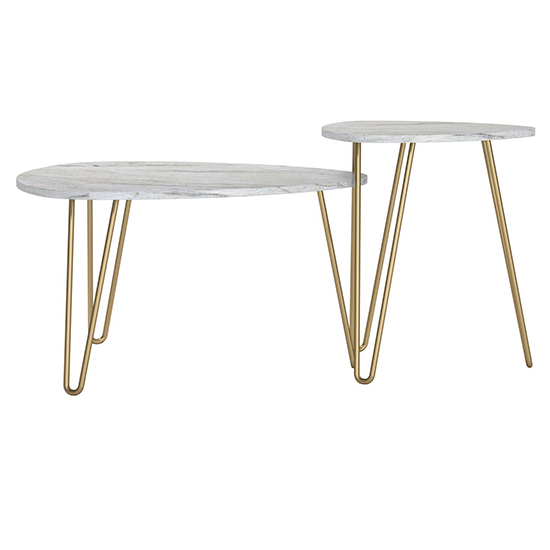 Anaheim Wooden Nest Of 2 Tables In White Marble Effect