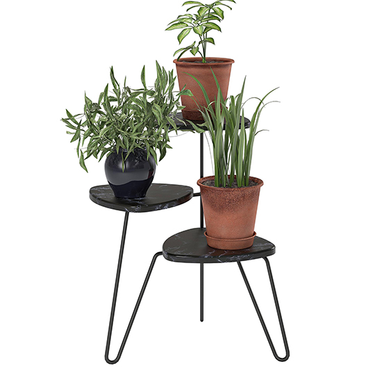 Athens Wooden Plant Stand In Black Marble Effect