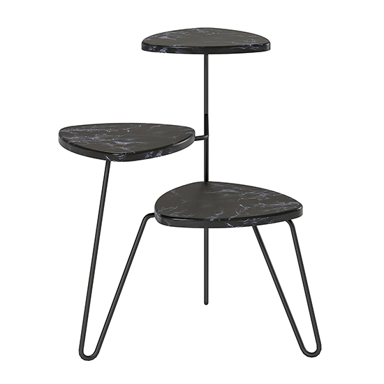 Athens Wooden Plant Stand In Black Marble Effect