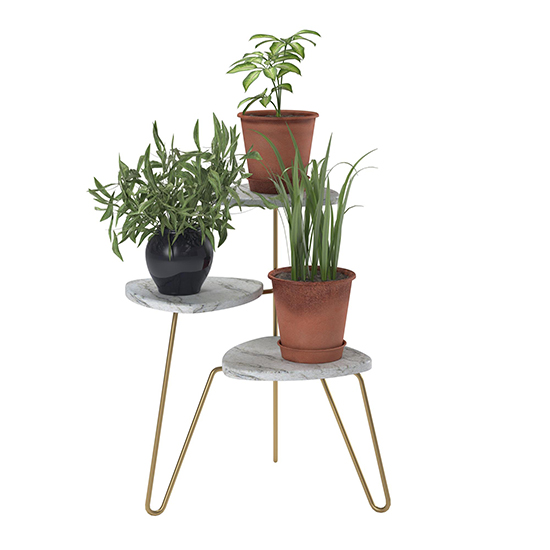 Anaheim Wooden Plant Stand In White Marble Effect