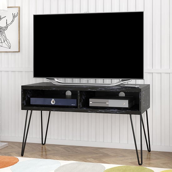Product photograph of Athens Wooden Tv Stand In Black Marble Effect from Furniture in Fashion