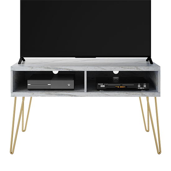 Anaheim Wooden TV Stand In White Marble Effect