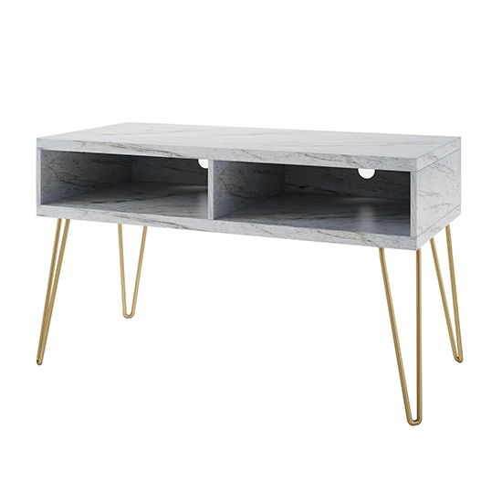 Anaheim Wooden TV Stand In White Marble Effect
