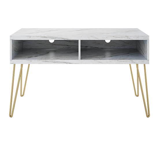 Anaheim Wooden TV Stand In White Marble Effect