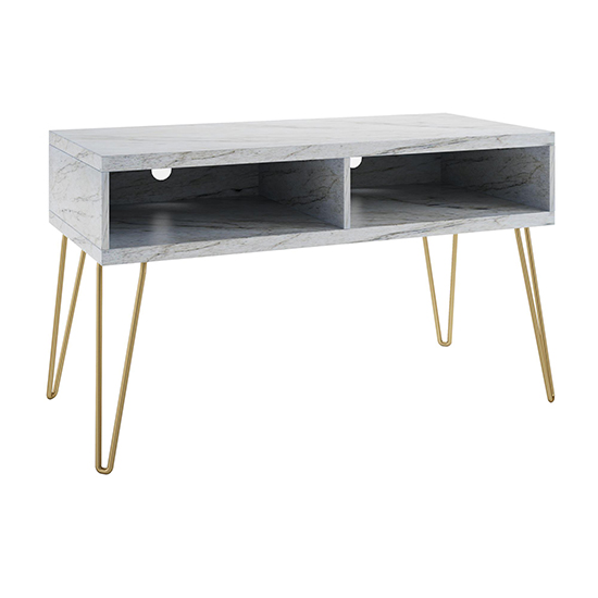 Anaheim Wooden TV Stand In White Marble Effect