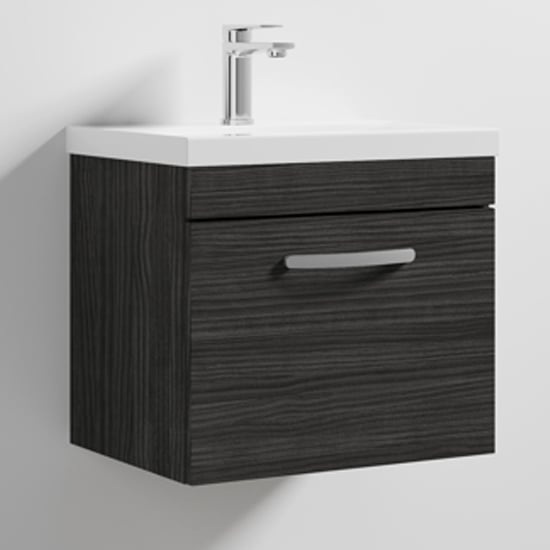 Product photograph of Athenia 50cm 1 Drawer Wall Vanity With Basin 1 In Black from Furniture in Fashion