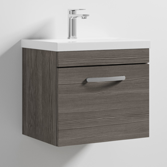 Photo of Athenia 50cm 1 drawer wall vanity with basin 1 in brown grey