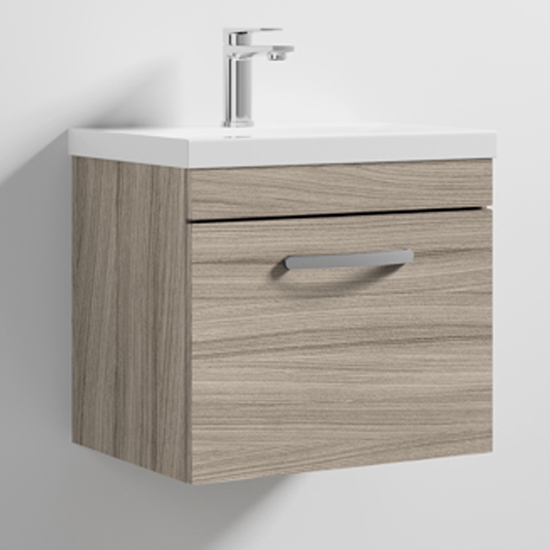 Read more about Athenia 50cm 1 drawer wall vanity with basin 1 in driftwood