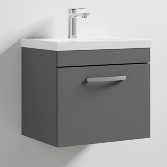 Photo of Athenia 50cm 1 drawer wall vanity with basin 1 in gloss grey