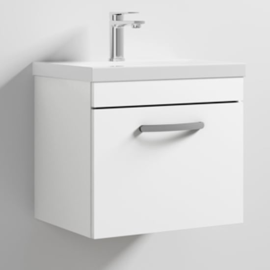 Product photograph of Athenia 50cm 1 Drawer Wall Vanity With Basin 1 In Gloss White from Furniture in Fashion