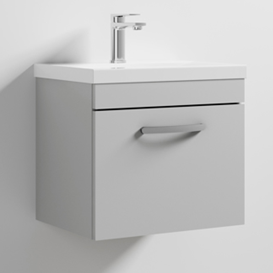 Product photograph of Athenia 50cm 1 Drawer Wall Vanity With Basin 1 In Grey Mist from Furniture in Fashion
