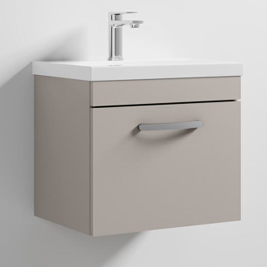 Read more about Athenia 50cm 1 drawer wall vanity with basin 1 in stone grey