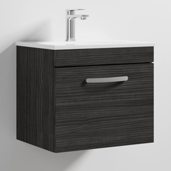Product photograph of Athenia 50cm 1 Drawer Wall Vanity With Basin 2 In Black from Furniture in Fashion