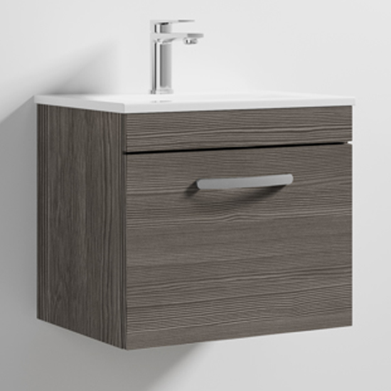 Product photograph of Athenia 50cm 1 Drawer Wall Vanity With Basin 2 In Brown Grey from Furniture in Fashion