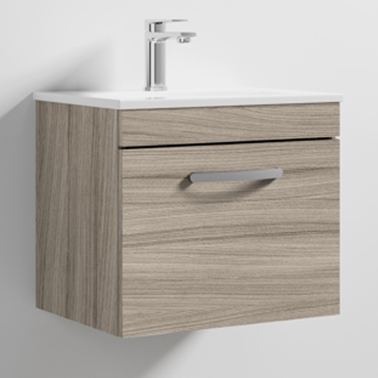 Read more about Athenia 50cm 1 drawer wall vanity with basin 2 in driftwood