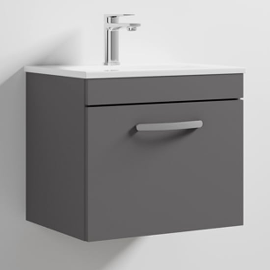 Product photograph of Athenia 50cm 1 Drawer Wall Vanity With Basin 2 In Gloss Grey from Furniture in Fashion