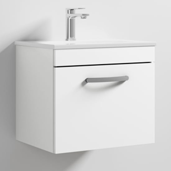 Product photograph of Athenia 50cm 1 Drawer Wall Vanity With Basin 2 In Gloss White from Furniture in Fashion