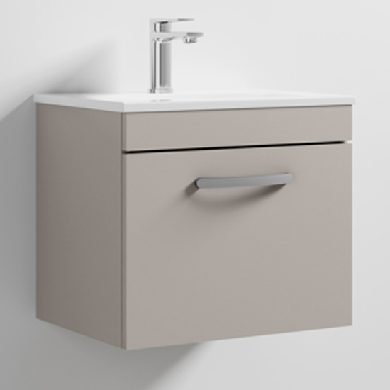 Read more about Athenia 50cm 1 drawer wall vanity with basin 2 in stone grey