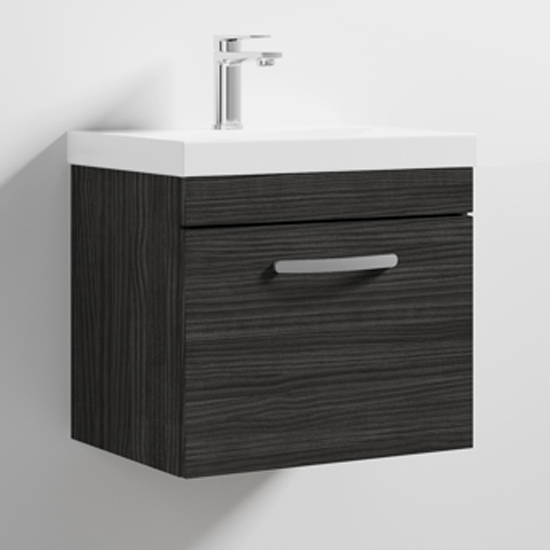 Product photograph of Athenia 50cm 1 Drawer Wall Vanity With Basin 3 In Black from Furniture in Fashion
