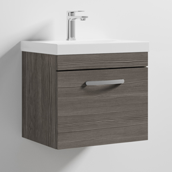 Product photograph of Athenia 50cm 1 Drawer Wall Vanity With Basin 3 In Brown Grey from Furniture in Fashion