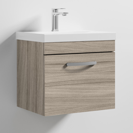 Read more about Athenia 50cm 1 drawer wall vanity with basin 3 in driftwood