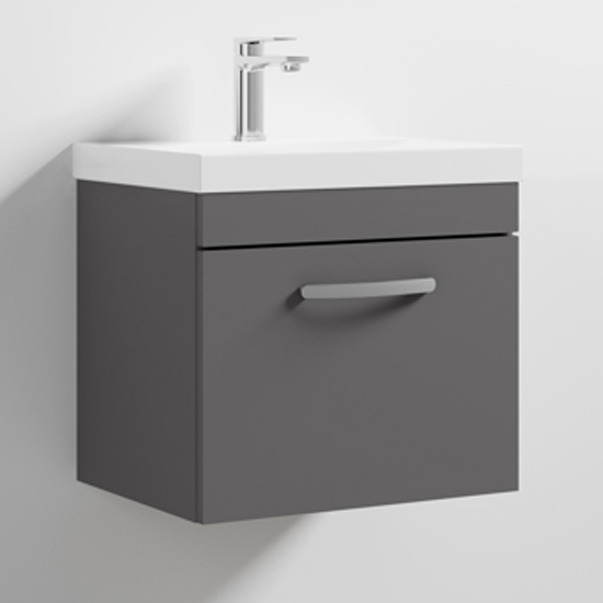 Product photograph of Athenia 50cm 1 Drawer Wall Vanity With Basin 3 In Gloss Grey from Furniture in Fashion