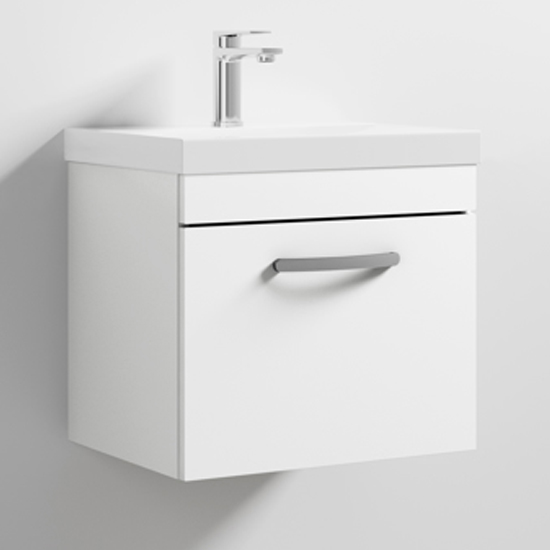 Product photograph of Athenia 50cm 1 Drawer Wall Vanity With Basin 3 In Gloss White from Furniture in Fashion