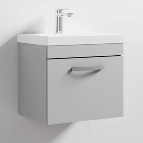 Product photograph of Athenia 50cm 1 Drawer Wall Vanity With Basin 3 In Grey Mist from Furniture in Fashion