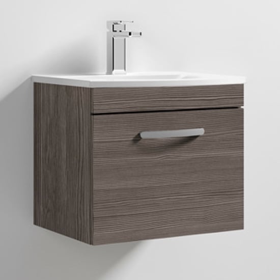 Product photograph of Athenia 50cm 1 Drawer Wall Vanity With Basin 4 In Brown Grey from Furniture in Fashion