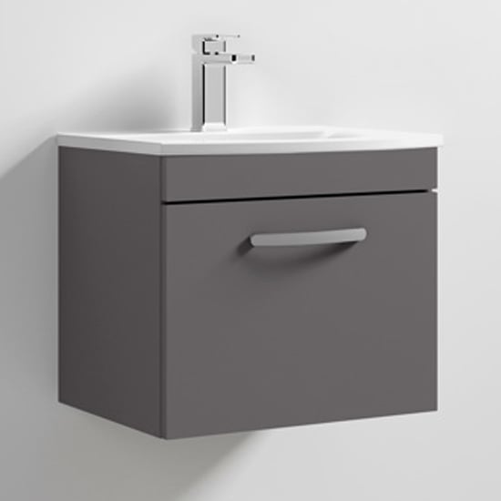 Product photograph of Athenia 50cm 1 Drawer Wall Vanity With Basin 4 In Gloss Grey from Furniture in Fashion