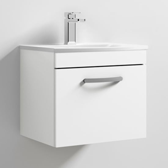 Photo of Athenia 50cm 1 drawer wall vanity with basin 4 in gloss white