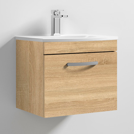 Product photograph of Athenia 50cm 1 Drawer Wall Vanity With Basin 4 In Natural Oak from Furniture in Fashion